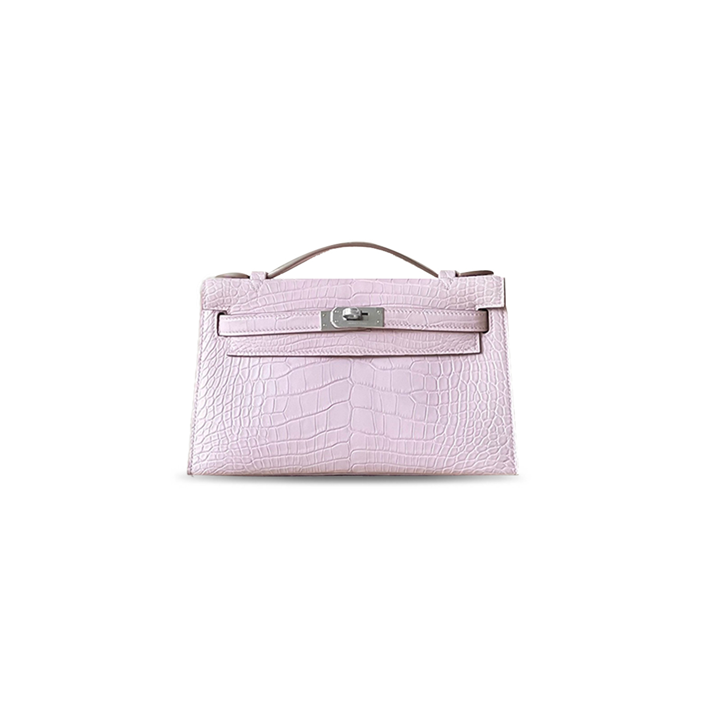 HERMÈS MASTER  MINI KELLY POCHETTE CLUTCH ALLIGATOR MAUVE PALE PALLADIUM HARDWARE (22*14*7cm)